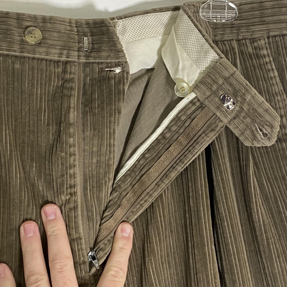 Saks Fifth Avenue Pants Mens 39x30 Brown Corduroy Pleated Cuffed Dress Pants - Picture 6 of 16